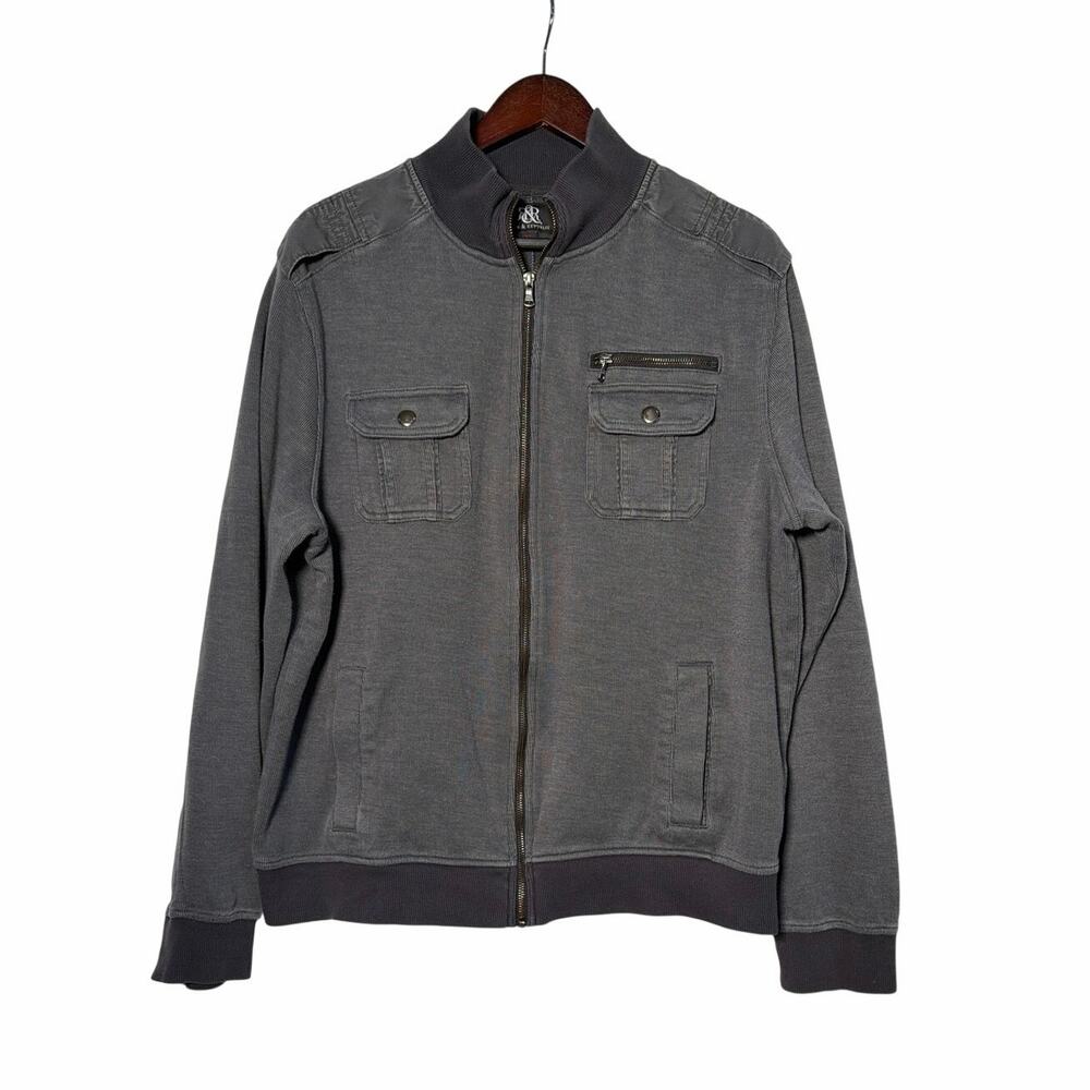 Rock & Republic Jacket Mens XL Gray Full Zip Knit Mock Neck Lightweight Casual
